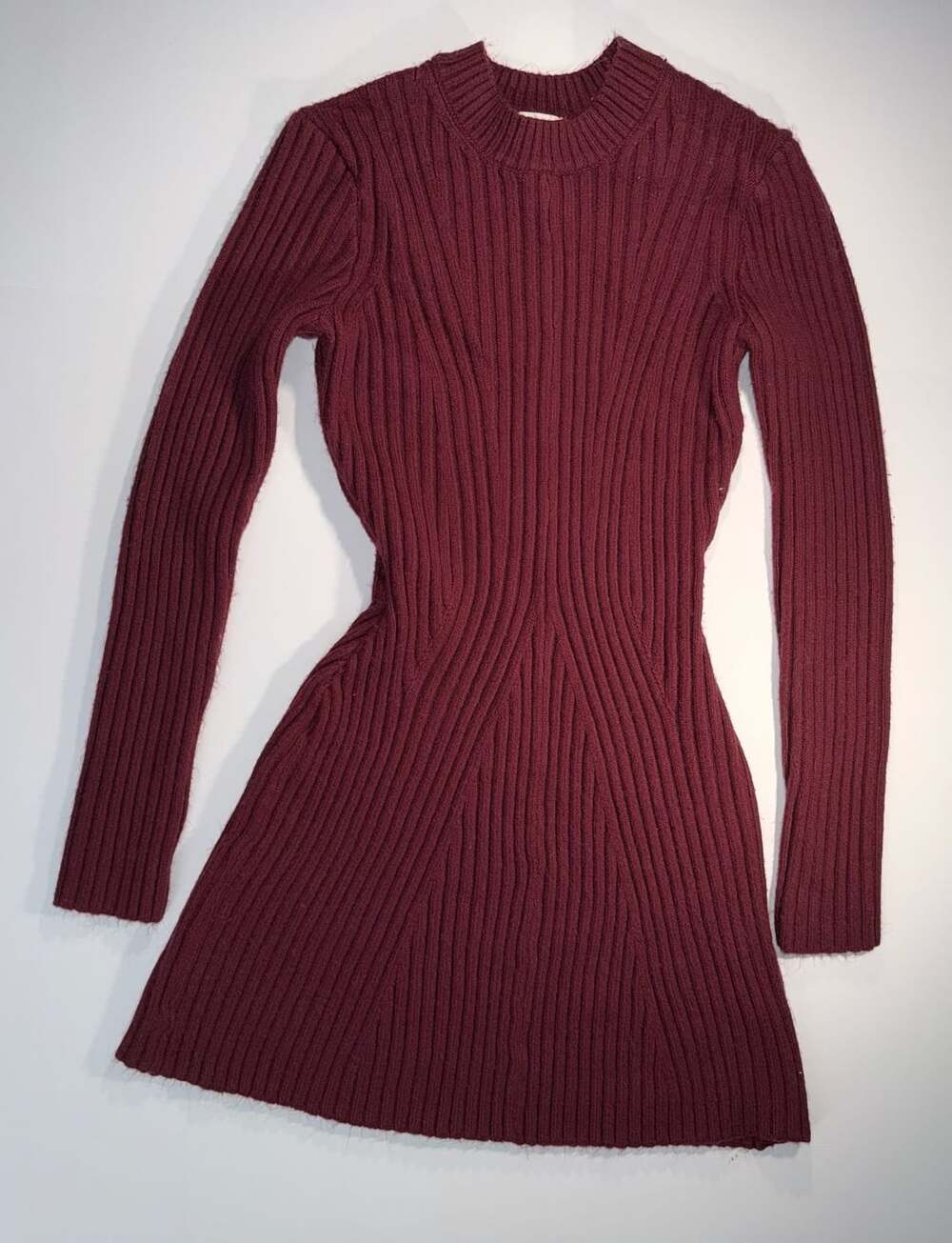 H&M Burgundy Rib-Knit Long Sleeve Mock Neck Sweater Mini Dress